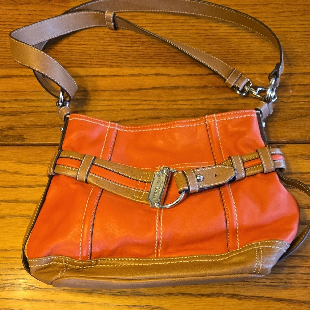Tignanello Orange and Tan Shoulder Bag with Hobo Design